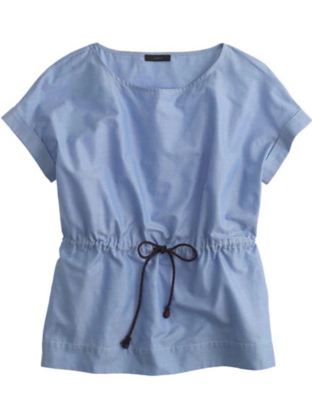 J. Crew Blue Cuffed Short Sleeve Cinched Waist Cotton Blouse (S) - Picture 1 of 5